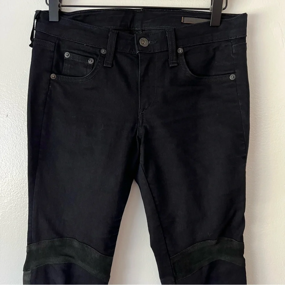 Rag & Bone Moto Style Leather Patch Dark Wash Skinny Jean